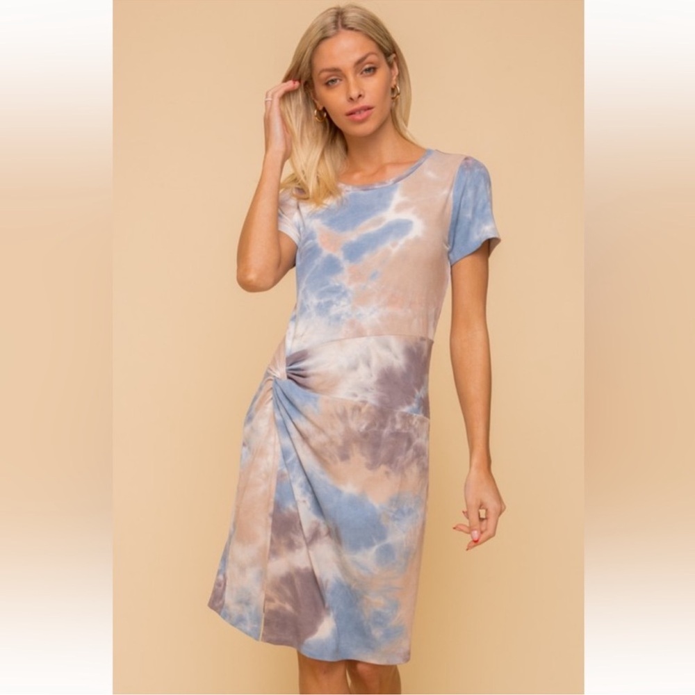 NWT- Tie-Dye Rib Jersey Short Sleeve Dress, knot at the waist